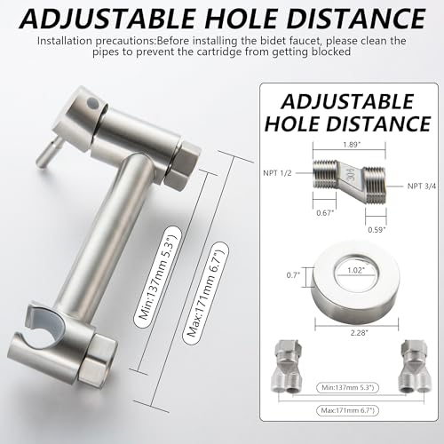 Warm Water Bidet Sprayer for Toilet with Hot and Cold Mixing Valve, Stainless Steel Wall Mount Round Handheld Bidet Attachment Set, Brush Nickel - color: Brushed Nickel