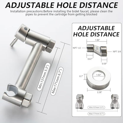 Warm Water Bidet Sprayer for Toilet with Hot and Cold Mixing Valve, Stainless Steel Wall Mount Round Handheld Bidet Attachment Set, Brush Nickel - color: Brushed Nickel