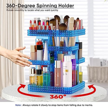 Makeup Organizer, 360 Degree Rotating Adjustable Cosmetic Storage Display Case with 6 Layers Large Capacity, Fits Cosmetics, Perfume, Skin Care, Makeup Brushes, Lipsticks (Blue) - color: Blue