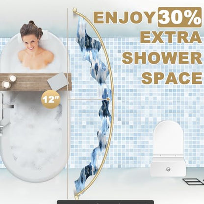 Curved Shower Curtain Rod 35-82In(2.9-6.8Ft), Gold Round Rustproof Shower Rod for Bathroom Bathtub, Adjustable Arched Shower Curtain Rod, Never Rust|Extra Space|Non-Slip|Expandable|Need to Drill. - color: Gold