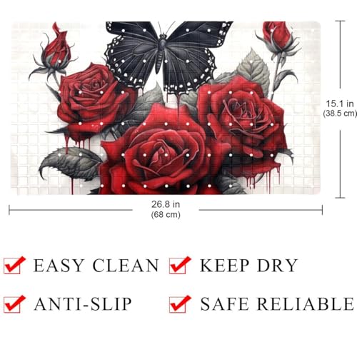 Bath Tub Shower Mat, Washable Bathtub Floor Mats, Suction Cups and Drain Holes to Keep Tubs Clean, Soft on Feet, Bathroom Essentials, 26.8x15.1 Inch, Rose Butterfly - color: Multi 10