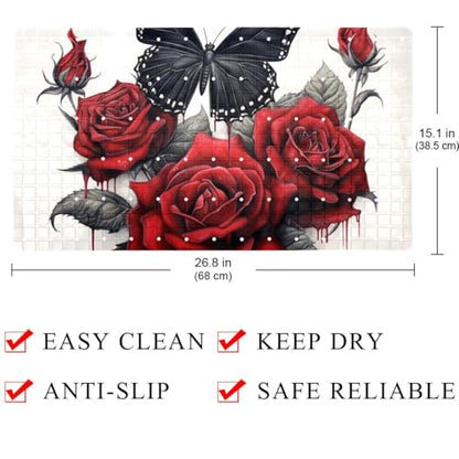 Bath Tub Shower Mat, Washable Bathtub Floor Mats, Suction Cups and Drain Holes to Keep Tubs Clean, Soft on Feet, Bathroom Essentials, 26.8x15.1 Inch, Rose Butterfly - color: Multi 10