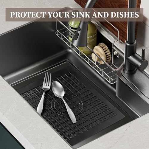 WILLKOMMEN Kitchen Sink Mat, 12" x 10" Dish Drying Mat, Rectangular Sink Protector Mats for Bottom of Kitchen Sink, Fast Draining Sink Mats Grid, 2 Pack Black - size: Rectangle:12" x 10"
