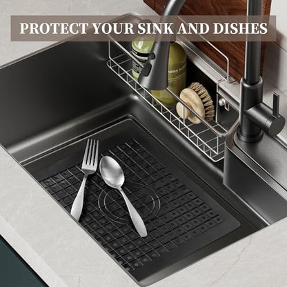 WILLKOMMEN Kitchen Sink Mat, 12" x 10" Dish Drying Mat, Rectangular Sink Protector Mats for Bottom of Kitchen Sink, Fast Draining Sink Mats Grid, 2 Pack Black - size: Rectangle:12" x 10"