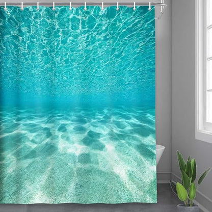 MERCHR Cute Teal Blue Ocean Shower Curtain, Nature Underwater Sea World Sand Beach Bathroom Curtains Waterproof Fabric, 60X72 Inches - color: Teal, size: 60"W x 72"L (Pack of 1)