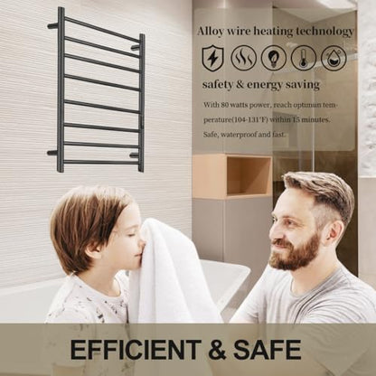 Towel Warmers for Bathroom, Electric Heated Towel Rack Wall Mounted, Black | 8 Bar, Built-in 2H/4H Timer, IPX4 Waterproof Stainless Steel, Plug-in, Fast Heating Large Capacity for Bathroom Spa Gym - size: 8 Bars