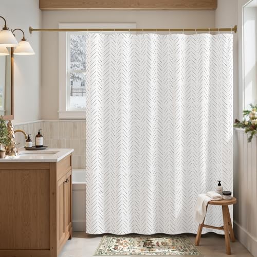 jinchan Taupe Grey and White Shower Curtain Inky Herringbone Chevron Zig Zag Waterproof Fabric Modern Farmhouse Shower Curtains for Bathroom with 12 Hooks 70x72 Inches - color: Inky Taupe Grey, size: 70"W x 72"L (Pack of 1)
