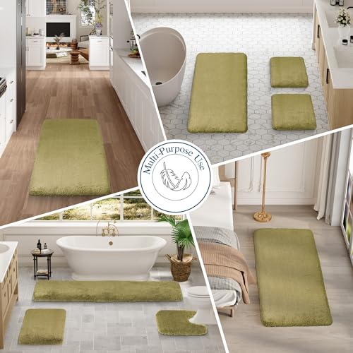 Walensee Bath Rug - Non Slip, Soft Microfiber Shaggy Bath Mat (20 x 32, Olive Green) Water Absorbent, Machine Washable, Thick Plush Shower Mat - color: Olive Green, size: 20" x 32"