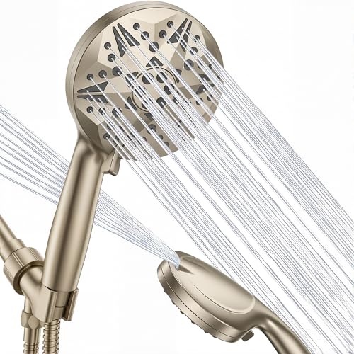 Filtered Brushed Nickel High Pressure Handheld Shower Head – 10 Spray Modes with Rain & Massage, Built-in Filter for Cleaner Water, Anti-Clog Nozzles, Power Rinse for Tile & Pets - color: Satin Nickel, style: With Filter