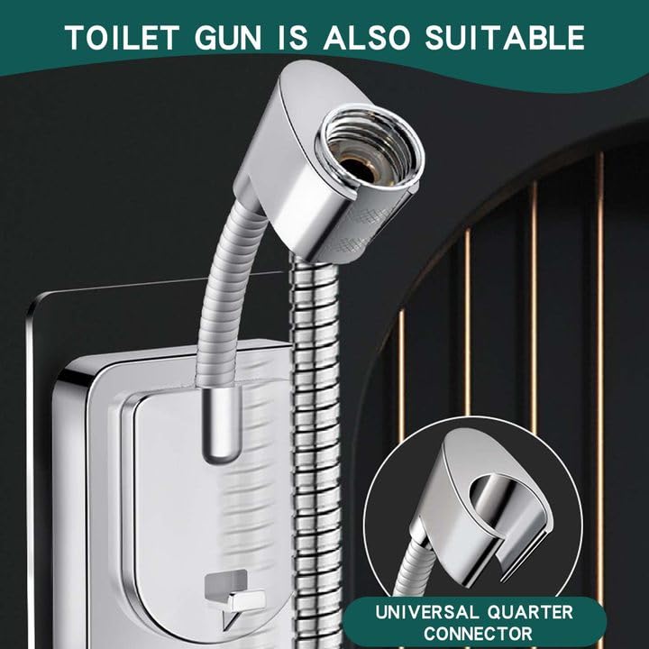 Shower Head Holder Wall Mount, 360° Adjustable Handheld, No-Drill Strong Adhesive Wand Bracket, Waterproof, Fits Handles up to 0.83 in (2.1 cm), Bathroom Accessories, Chrome Finish