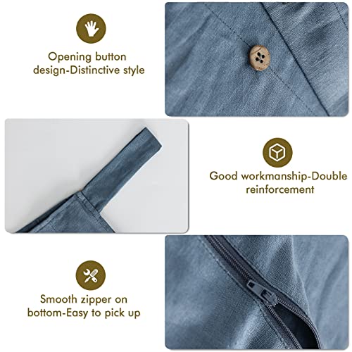 Linen Hanging Laundry Bag, 100% Linen Over The Door Laundry Hamper with Buttons and Zipper, Space Saving Door Hampers for Laundry Dirty Clothes Home Travel, Navy Blue - color: Navy Blue