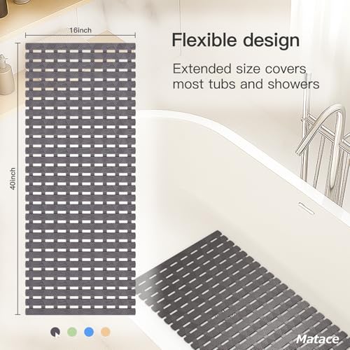Bathtub Mat Non Slip - for Inside Bath Tub & Shower, Large 40x16 Inch, 261 Strong Suction Cups, Soft Textured Surface, Fast Drain & Quick Dry, Bathroom Safety Mat, Dark Gray, Matace - color: Dark Gray, size: 40" x 15.8" (Rectangular)