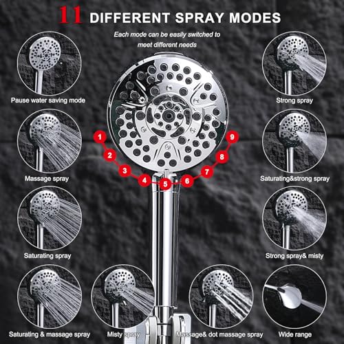 14 Inch Rainfall Shower Head with Handheld Sprayer Combo, High Pressure 10 Spray Settings Dual Shower Head System, Anti-Clog Nozzles Easy Install for Low Water Pressure Bathroom - style: Modern