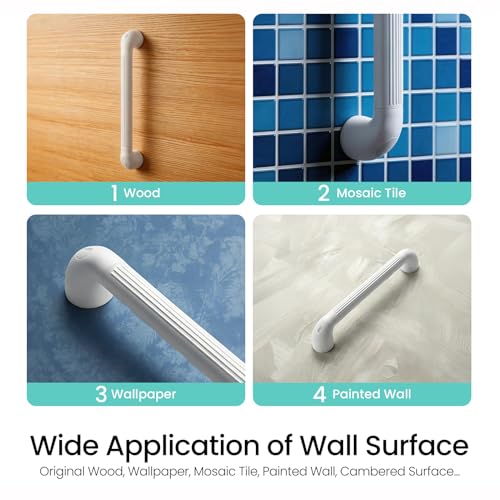 R&T 18" Bathroom Grab Bar for Shower & Bathtub, Anti-Slip Textured PP Grip, Heavy Duty Support Rail Safety Handrail for Seniors, Elderly, Disabled & Injury Recovery