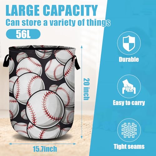Baseball Softball Laundry Basket, Ball Laundry Hamper Collapsible Oxford Cloth with Handle Clothes Storage Bin for Bathroom Laundry Room Bedroom 15.7 X 20 Inch - color: Baseball Softball Ball