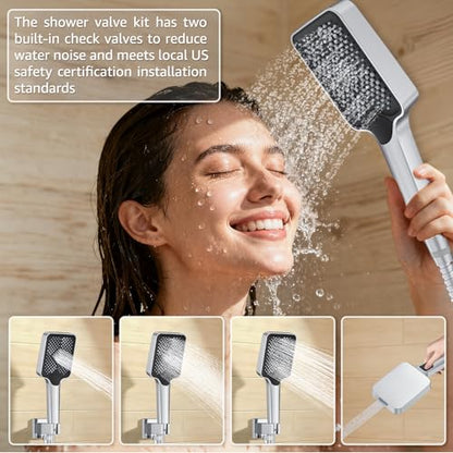 Shower System Modern Rain 8 inches Brass Faucet Set With Valve and Diverter Shower Mixer With Handheld High Pressure Square Rainfall Shower Valve (8'' Wall Mount, Chrome Polished) - color: Chrome Polished, style: 8'' Wall Mount