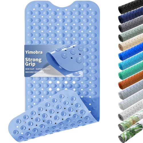 Yimobra Non Slip Bathtub Mat 40 x 16 Inch, Extra Long Shower Mat with Drain Holes, Machine Washable Baby Bath Mats, Strong Suction Cups for Bathroom Floor, Blue - color: Blue