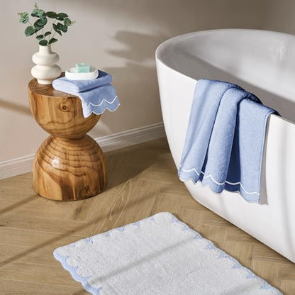 Peri Home 100% Cotton Hand Towel, 16" x 27", Blue with White Scallop, 1-Pc | Bathroom, Embroidered, Soft & Absorbent - color: Blue With White Scallop, size: 1 Hand Towel