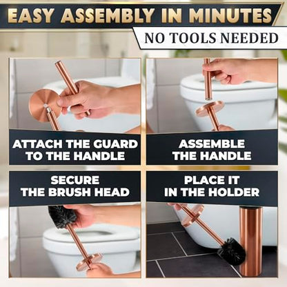Bronze Toilet Brush and Holder Set for Modern Bathrooms (Bronze) | Toilet Bowl Brush and Holder, Removable Inner Bowl, Dense Bristles, Long Handle, Scratch Resistant, Detachable Long Handle - color: Bronze