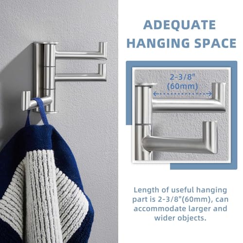 Suyar Swivel Towel Hook Brushed Nickel, Bathroom Robe Hook with 3 Arms | SUS304 Stainless Steel Shower Towel Holder, Space-Saving Design, Holds 3 Towels at Once, Wall Mounted - color: Brushed Nickel, size: 1 Pack