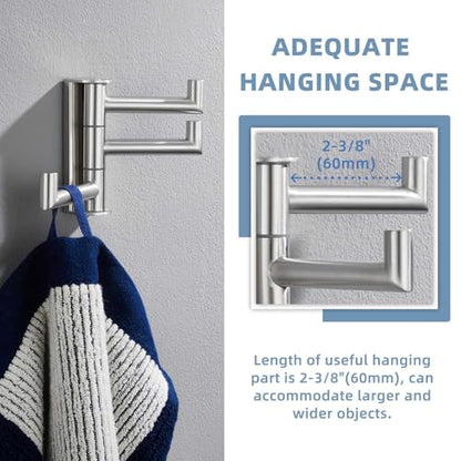 Suyar Swivel Towel Hook Brushed Nickel, Bathroom Robe Hook with 3 Arms | SUS304 Stainless Steel Shower Towel Holder, Space-Saving Design, Holds 3 Towels at Once, Wall Mounted - color: Brushed Nickel, size: 1 Pack