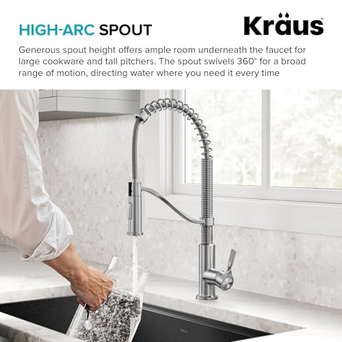 KRAUS Torak Pull Down Kitchen Faucet in Spot-Free Stainless Steel with Commercial Style Spring Spout, 2 Function Sprayer, Pre-Attached Water Lines, and Mounting Hardware, KPF-2635SFS - color: Spot Free Stainless Steel, style: Commercial Faucet