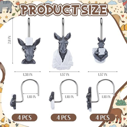 Roowest 12 Pcs Donkey Shower Curtain Hooks, Stainless Steel Farmhouse | Rust Resistant Shower Curtain Hangers, Western Rustic Bathroom Decor, Resin Donkey Head with White Scarf Winter Style - style: Donkey