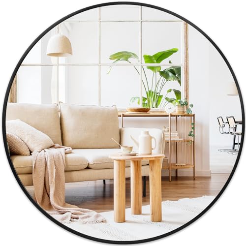 Fabuday Black Round Mirror 30 Inch - Large Circle Mirror for Bathroom, Living Room, Hallway, Entryway, Matte Aluminum Frame Circular Mirrors for Wall Decor - color: Black, size: 30"L x 30"W