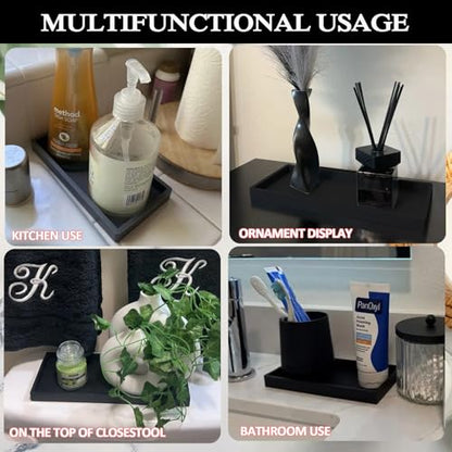 2PCS 7.87” L x 3.93” W Silicone Soap Dispenser Trays, countertop Tray for Kitchen Counter, Toilet, Small Black Tray for Scrubber, Lotion Bottles, Perfume, Jewelry, Candle, Key Trinket Ring-Black - color: Black （2pcs Small 7.87”）