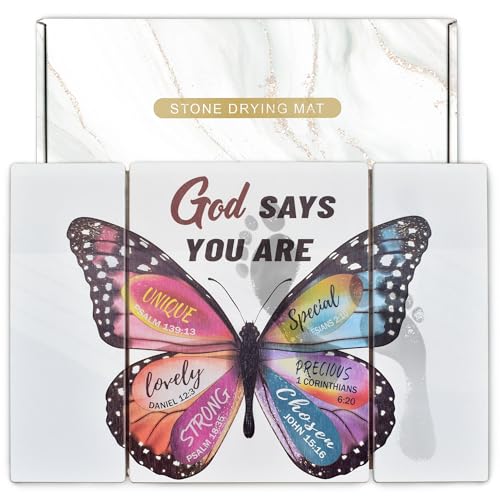 Butterfly Foldable Stone Bath Mat - Quick Dry Diatomaceous Earth Bath Mat with Non Slip Pad, Absorbent Stone Shower Mat for Bathroom, Butterfly Bathroom Decor, 23.6 x 15.5