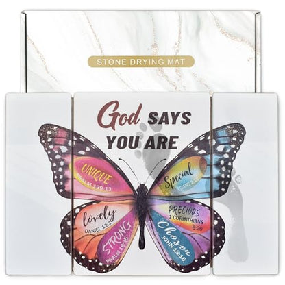 Butterfly Foldable Stone Bath Mat - Quick Dry Diatomaceous Earth Bath Mat with Non Slip Pad, Absorbent Stone Shower Mat for Bathroom, Butterfly Bathroom Decor, 23.6 x 15.5