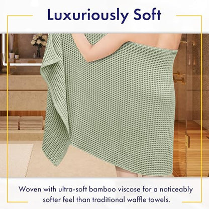 Alusa Home Ultra Soft Viscose from Bamboo Waffle Towels - Lightweight Bath Towel Set of 6 - Compact, Quick Dry & Lint Free (Eucalyptus Green) - color: Eucalyptus Green