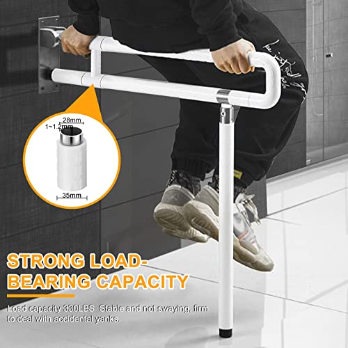 YUCHENGTECH Flip Up Handicap Grab Bar Foldable Toilet Grab Bar 29.5 INCH Wall Mount Folding Toilet Safety Rail with Floor Support for Bathroom for Elderly Disabled Senior Pregnant