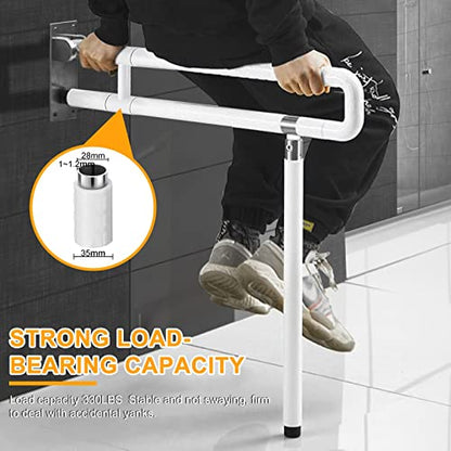 YUCHENGTECH Flip Up Handicap Grab Bar Foldable Toilet Grab Bar 29.5 INCH Wall Mount Folding Toilet Safety Rail with Floor Support for Bathroom for Elderly Disabled Senior Pregnant