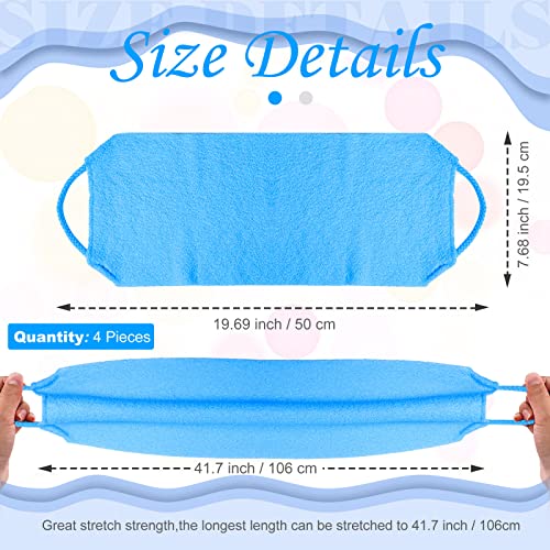 Moukeren Exfoliating Back Scrubber with Handles 4 Pack Nylon Back Exfoliator Extended Length Washers Scrubbers Stretchable Pull Strap Exfoliating Washcloth(Gray, Deep Blue) - color: Gray, Deep Blue