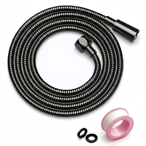 Shower Hose, 59 Inch Extra Long Flexible Stainless Steel Handheld Showerhead Hose Extension with Brass Insert and Nut, Anti-Kink Shower Head Hose Replacement (Black, 59 Inch) - color: Black