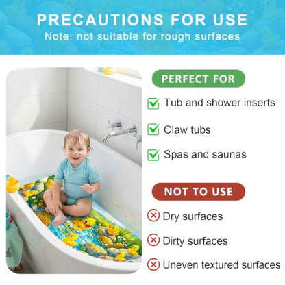 Baby Bath Mat for Tub Non Slip Kids, BPA Free Extra Long Bathtub Mat 40x16 with Drain Holes and 200 Suction Cups, Non Toxic Machine Washable Toddler Bath Mat, No Fading, Splash Duck - color: Z-duck 2