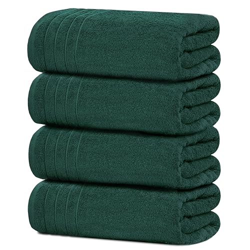 4 Piece Extra Large Bath Towels 30 x 60 Inches, Hunter Green | 100% Cotton, Larger & Lighter Weight, Quicker to Dry, Super Soft and Absorbent, Perfect for Bathroom - color: Hunter Green