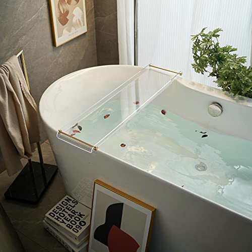 Acrylic Bathtub Tray Caddy, Clear Bath Shelf Tub Rack with Golden Handle | Luxury Bathroom Organizer Tablet Holder for Soap Perfume Skincare, Bath Accessory, Easy to Clean - color: Transparent With Handle