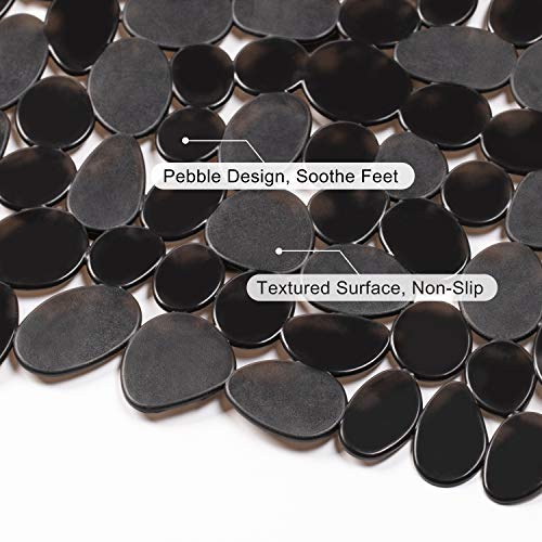 WELTRXE Non Slip Bathtub Mat 35 x 16 Inches Pebbles Shower Mats with Suction Cups, Drain Holes for Bathroom Showers, Tub, Machine Washable Bathroom Mats BPA, Latex Free Safe Tub Mats - Black - color: Pebbles-black, size: 35" x 16" (Rectangular)