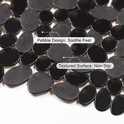 WELTRXE Non Slip Bathtub Mat 35 x 16 Inches Pebbles Shower Mats with Suction Cups, Drain Holes for Bathroom Showers, Tub, Machine Washable Bathroom Mats BPA, Latex Free Safe Tub Mats - Black - color: Pebbles-black, size: 35" x 16" (Rectangular)