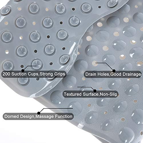 Bathtub Mats for Shower Tub Non-Slip Bath Mat 39 x 16 Inch Extra Long Shower Mat, Bath Tub Mat for Bathroom with Machine Washable, BPA Free for Kids (Gray) - color: Grey