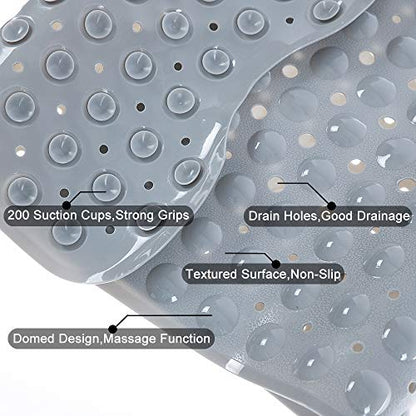 Bathtub Mats for Shower Tub Non-Slip Bath Mat 39 x 16 Inch Extra Long Shower Mat, Bath Tub Mat for Bathroom with Machine Washable, BPA Free for Kids (Gray) - color: Grey