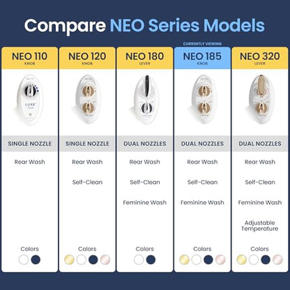 LUXE Bidet NEO 185 - Bidet Attachment for Toilet Seat, Gold | Non-Electric, Dual Nozzle, Self-Cleaning, Adjustable Water Pressure, Rear & Feminine Wash - color: Gold