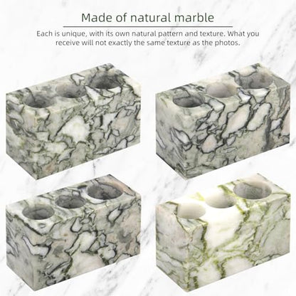 Natural Marble Toothbrush Holder, Green Emerald, 3 Slots | Large Bathroom Organizer Countertop, Ventilation Design, Stone Toothbrush and Toothpaste Stand, Non-Slip Silicone Pads - color: Green Emerald, size: 3 Slots