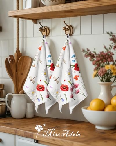 2pcs Cotton Waffle Kitchen Towels, Wildflower | Waffle Weave, Terry Cloth, Pure Cotton, Sustainable, 16"x26", Highly Absorbent, with Hanging Loop, Giftable Package - color: Wildflower