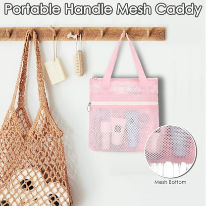GYEUKHAM Portable Mesh Shower Caddy with 2 Zipper Pockets & Dual Handles, Quick-Drying Hanging Shower Tote for College Dorm, Gym, Travel & Camping, Pink - color: Small-Pink-1 Pack