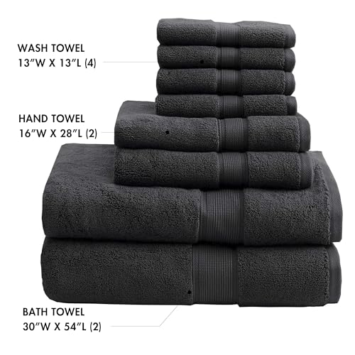 Madison Park 800GSM 100% Cotton Bathroom Bath Towel Set of 8, Black | Long Staple, Highly Absorbent, Durable Hotel Spa Quality, Quick Dry, Double Stitched Hems, Lint Reducing, OEKO-TEX Certified - color: Black, size: Multi-Sizes