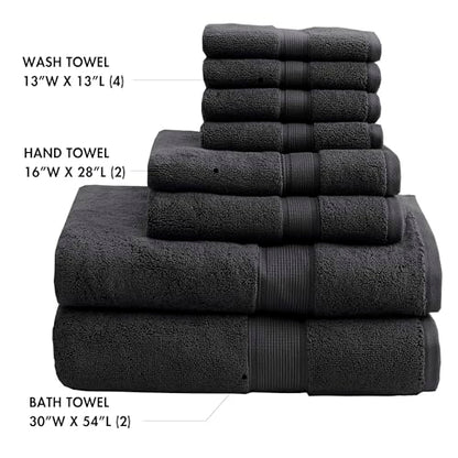 Madison Park 800GSM 100% Cotton Bathroom Bath Towel Set of 8, Black | Long Staple, Highly Absorbent, Durable Hotel Spa Quality, Quick Dry, Double Stitched Hems, Lint Reducing, OEKO-TEX Certified - color: Black, size: Multi-Sizes