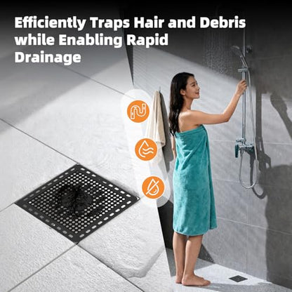 Hibbent Upgraded Shower Drain Hair Catcher, Shower Cover for Bathroom Floor 6" Drain, Anti-Clogging Bathtub Strainer, Stainless Steel Kitchen Sink Strainer with Handle, Matte Black - color: 6' Matte Black
